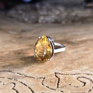 Vintage Lab Made Teardrop Citrine Sterling Silver Ring Size 5 3/4